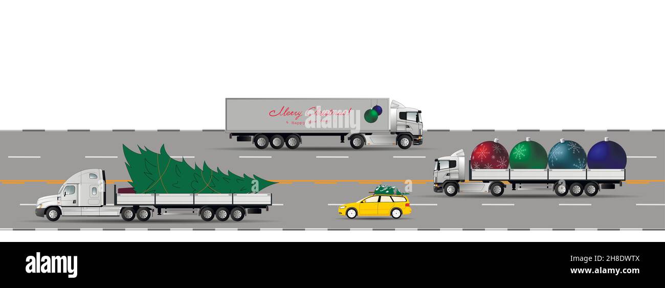 Road traffic on the road on New Year's Eve and Cargo transportation for