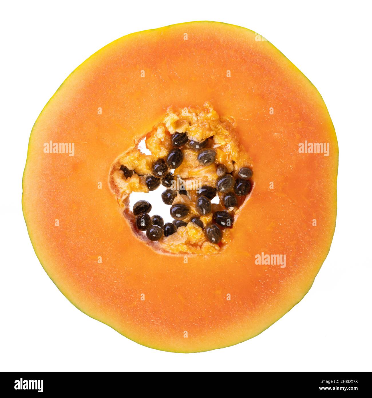 Papaya fruit cutted slice isolated on white background Stock Photo