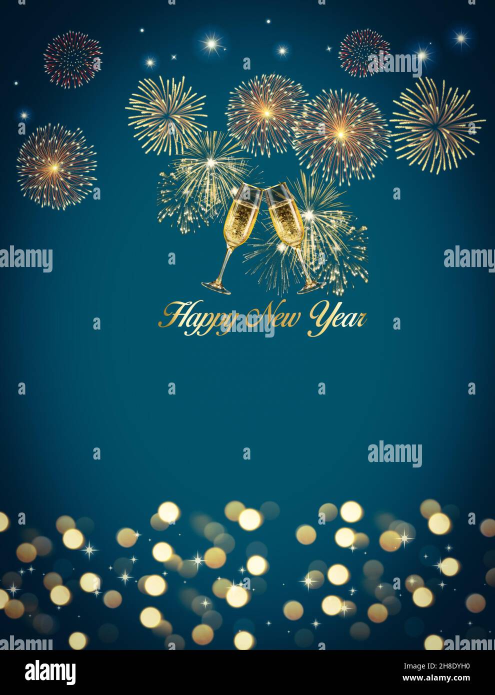 New year background with happy new year text, bokeh lights and ...
