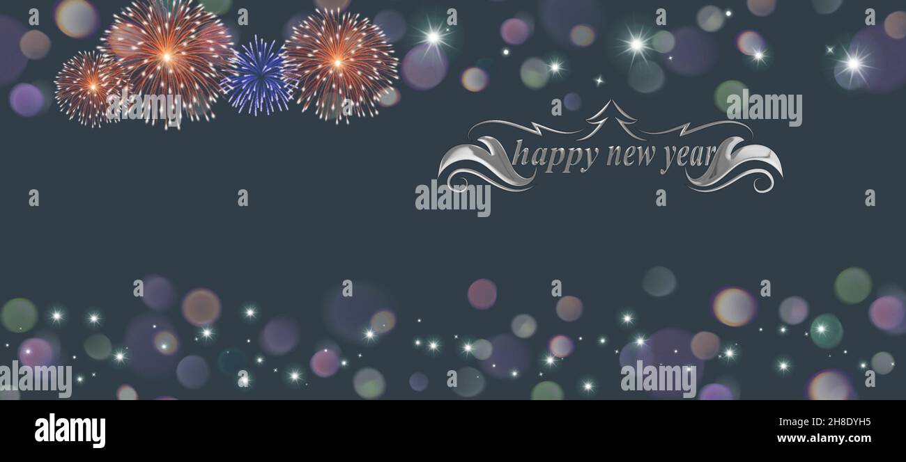 New year background with happy new year text, bokeh lights and ...