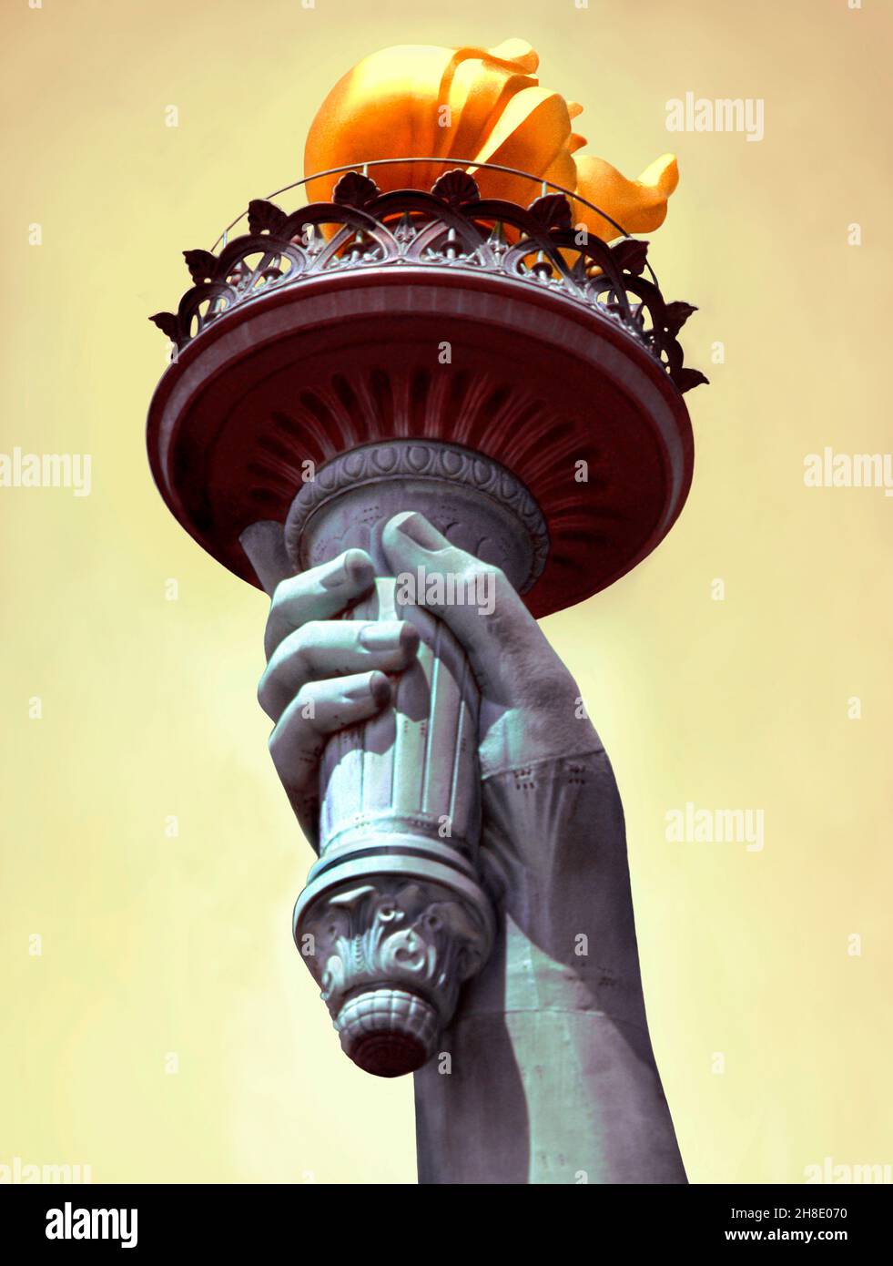 Statue of Liberty torch, hand, close up, New York. American landmark