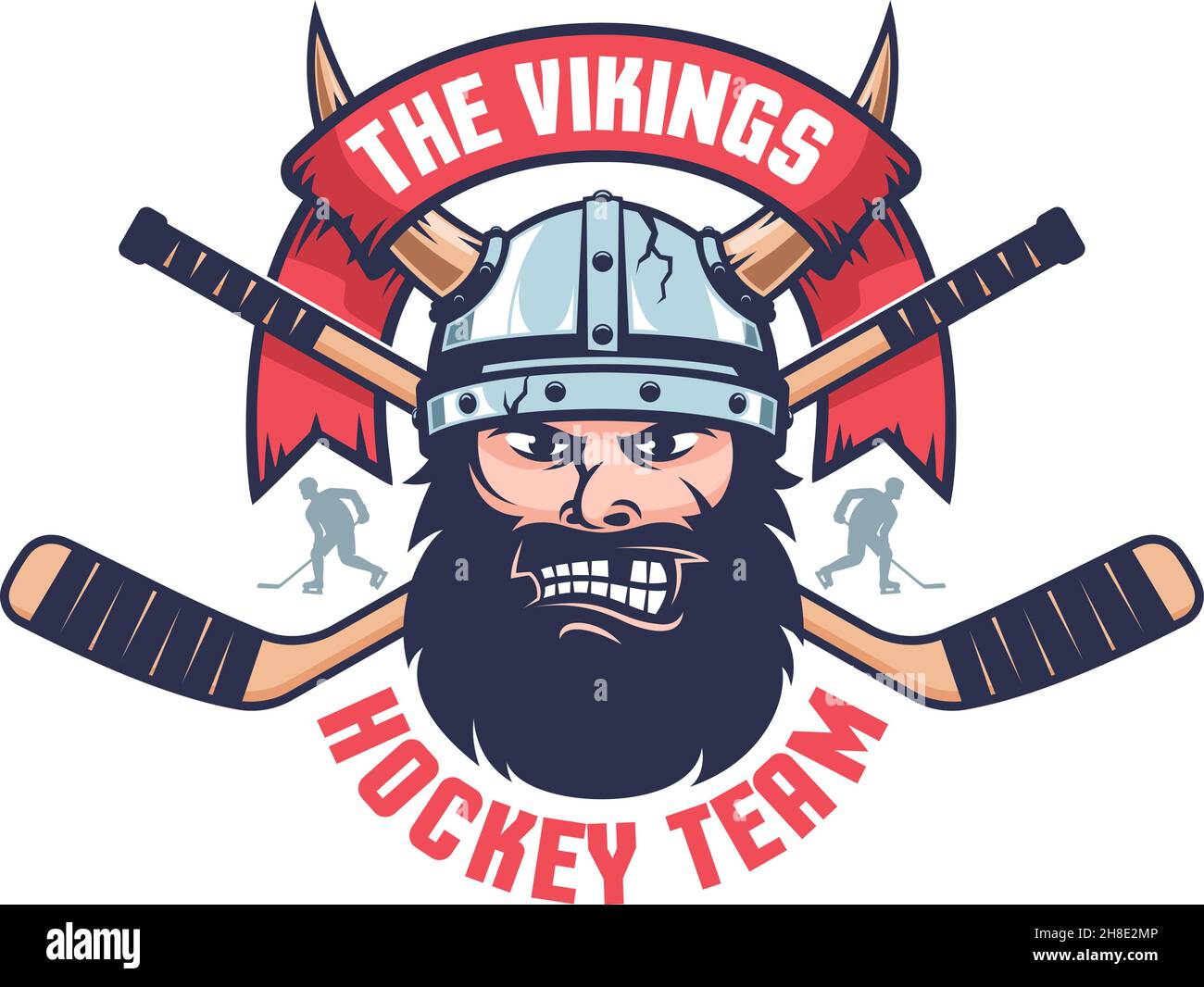 Hockey team emblem with Viking head and crossed sticks Stock Vector
