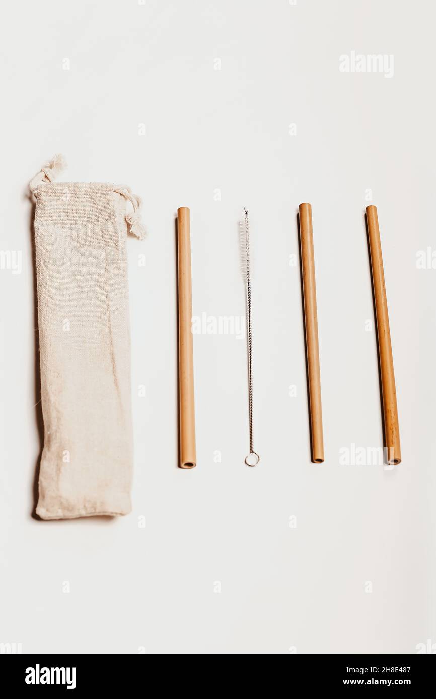 Wooden cocktail rolls with a cloth bag. zero waste, recycling