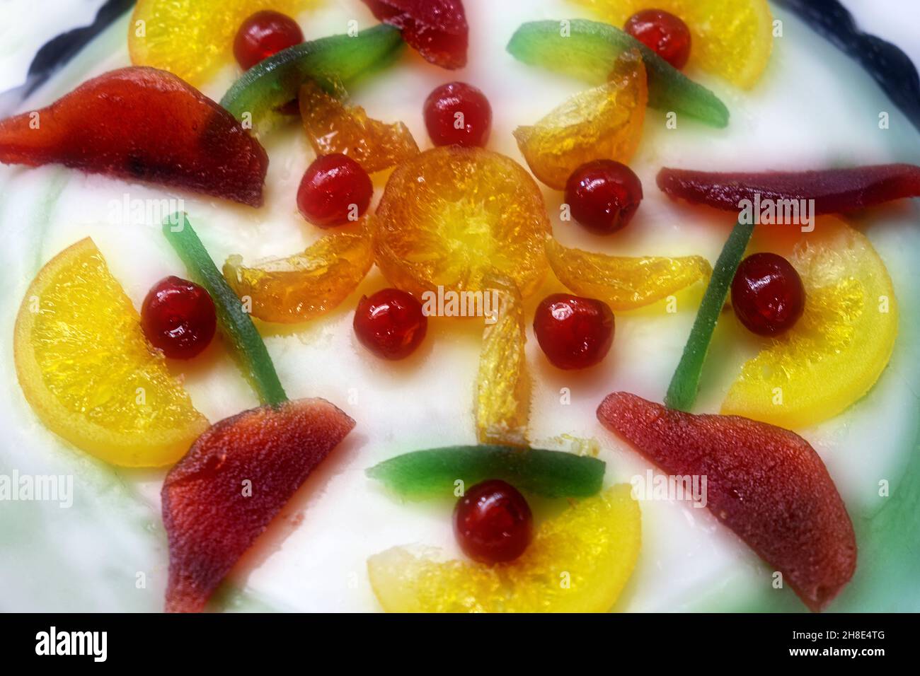 closeup of a Sicilian Cassata, a typical dessert made with almond