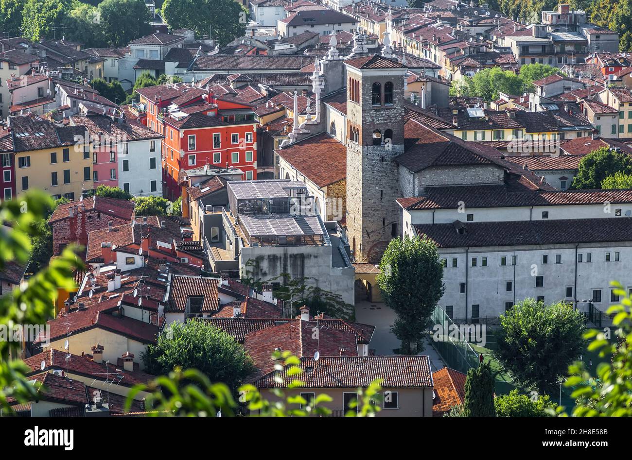 A view of the city and Church Ss.Faustino And Giovita from the observation deck at the castle wall of Brescia. Italy Stock Photo