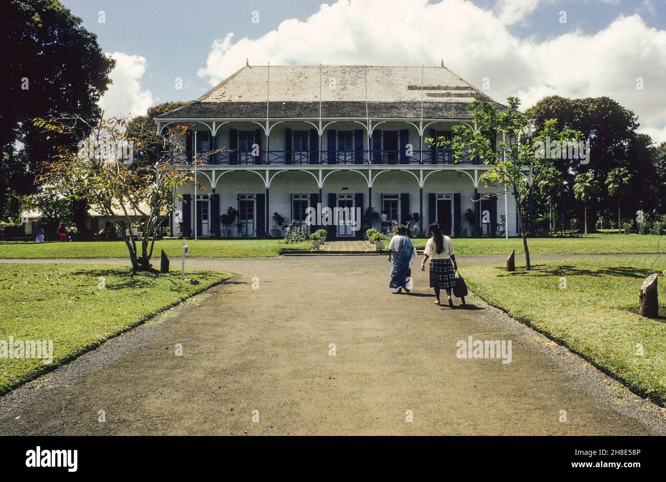 The French colonial mansion named Mon Plaisir at Sir Seewoosagur Ramgoolam Botanical Garden in Mauritius. Stock Photo
