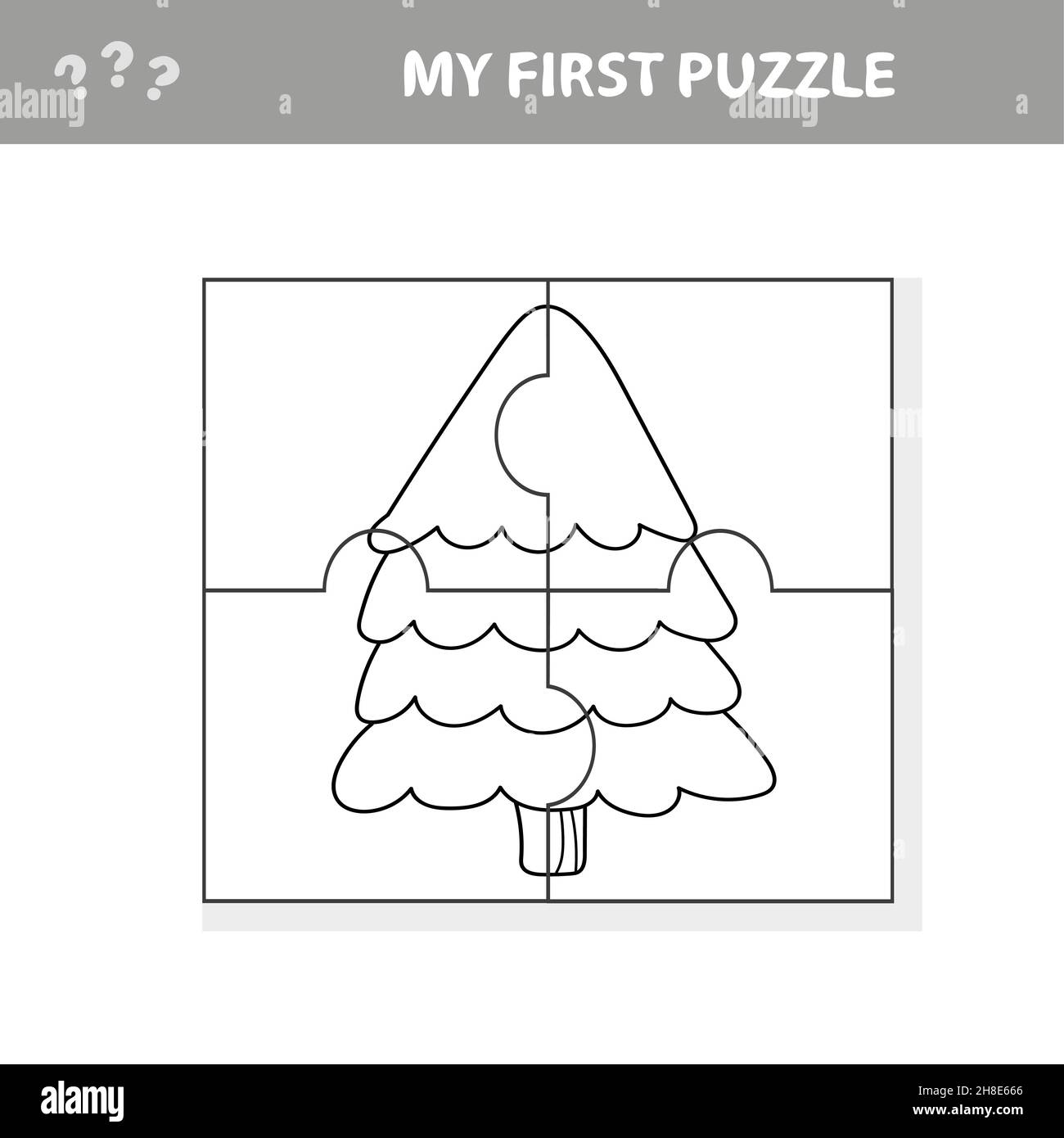 Educational paper game for children, fir-tree. Jigsaw puzzle. My first puzzle and coloring page Stock Vector