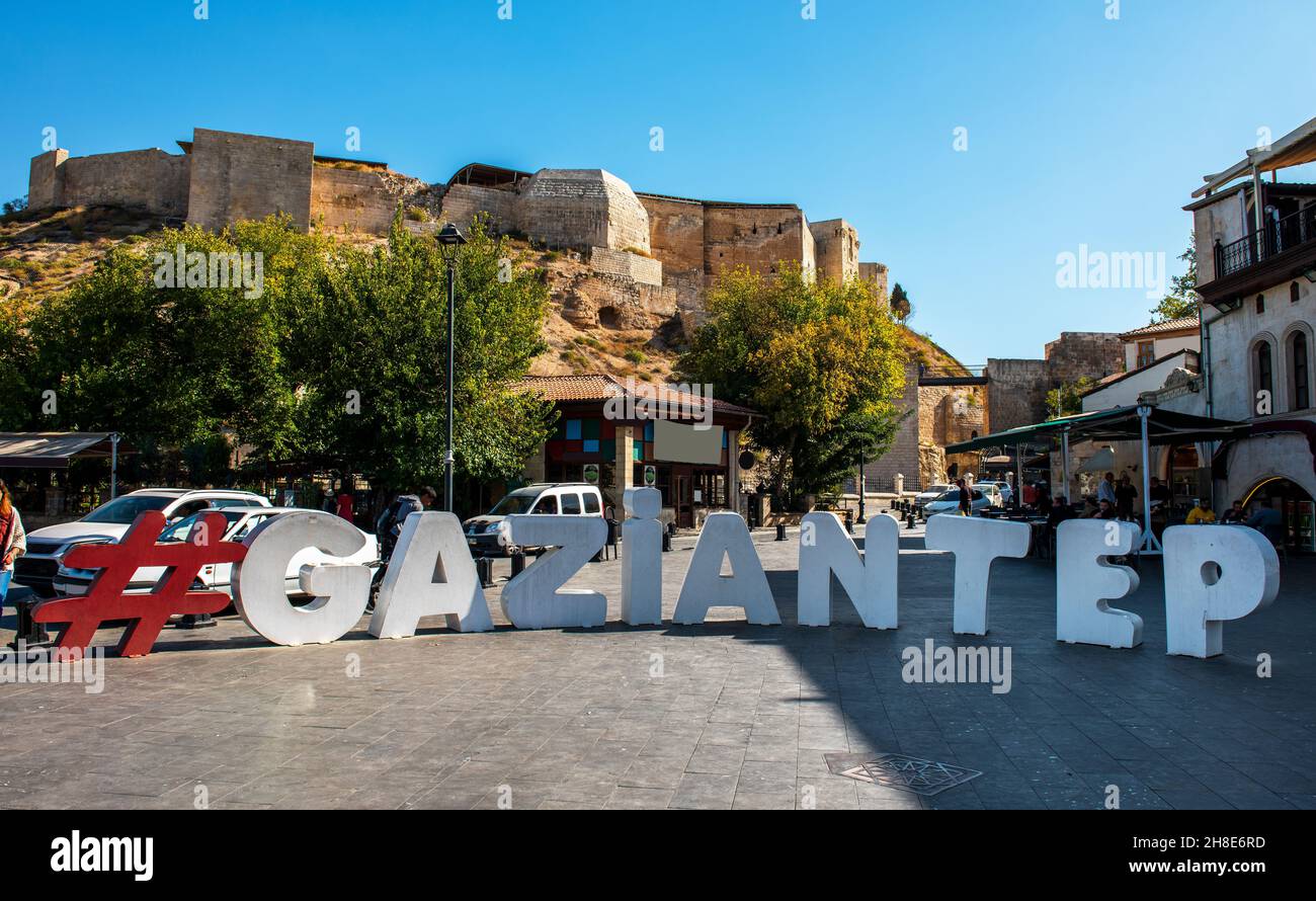 GAZIANTEP CITY in TURKEY. Gaziantep city center view with castle. Stock Photo
