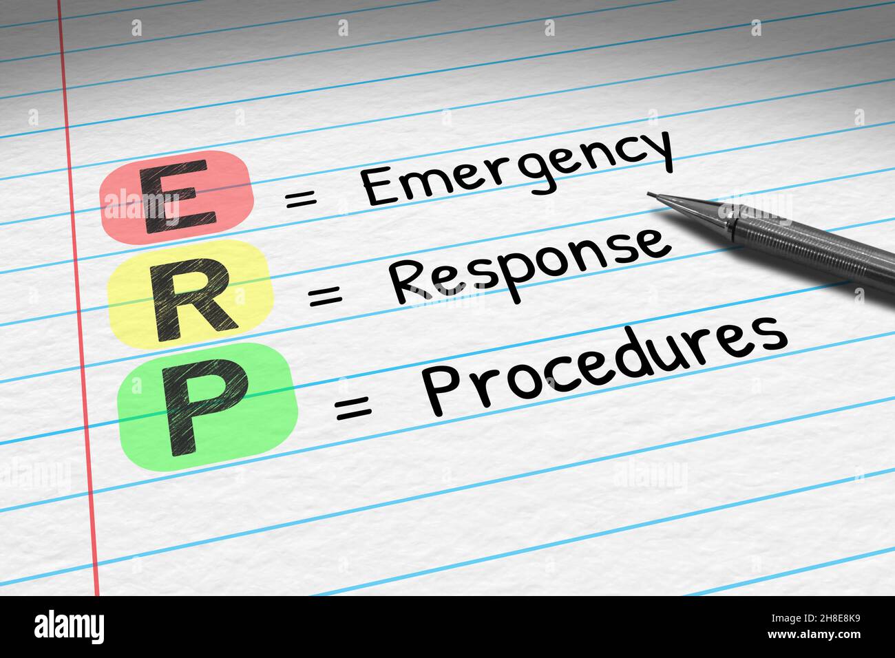ERP Emergency Response Procedures. Business acronym on note pad Stock