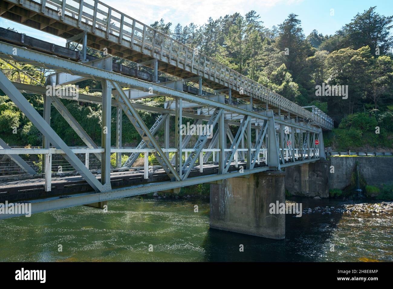 Former railway bridge at Karangahake Gorge at New Zealand Stock Photo