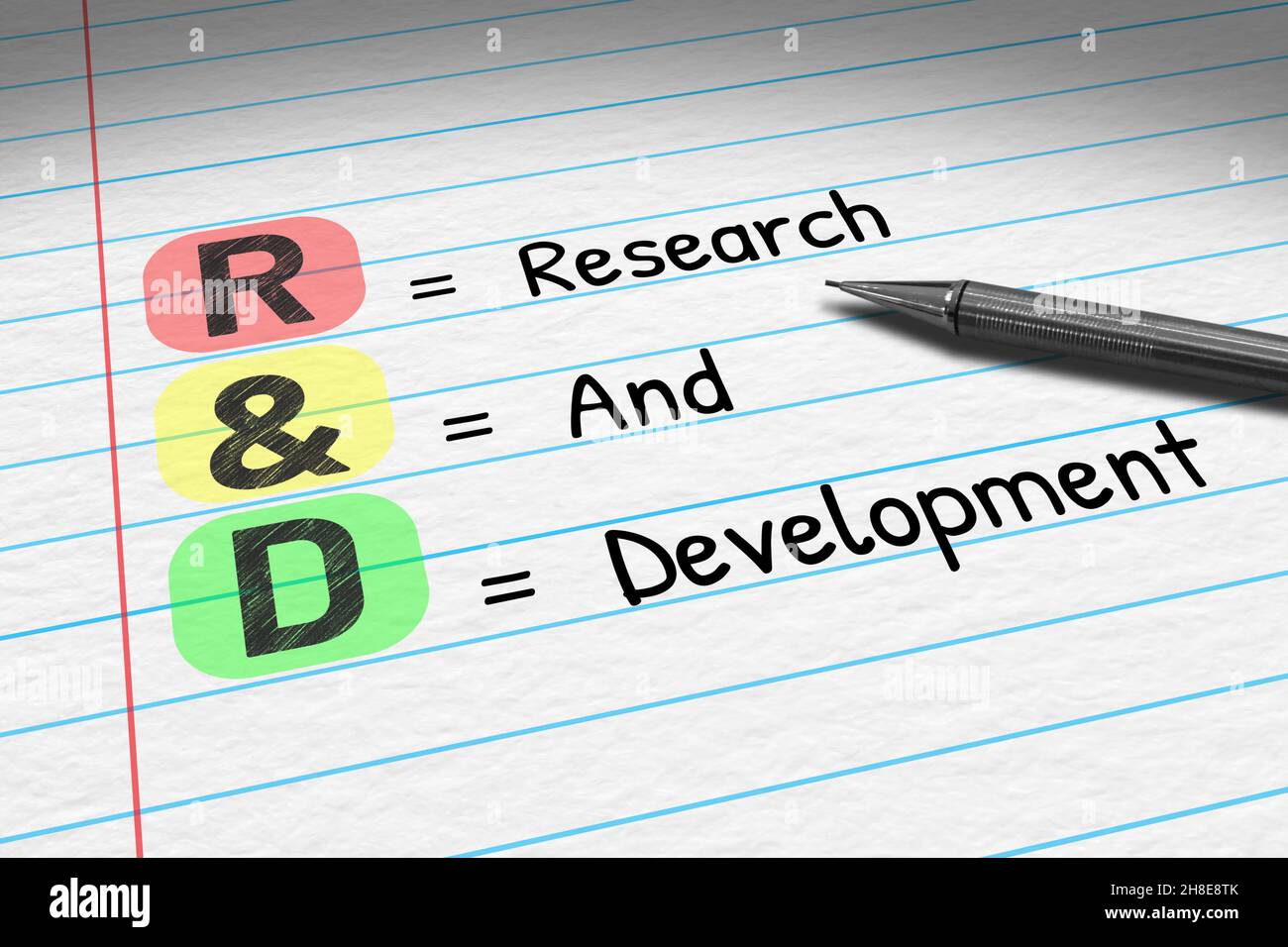 R&D - Research and Development. Business acronym on note pad Stock Photo -  Alamy