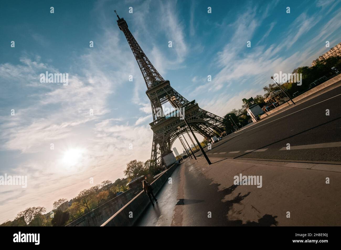 One morning in front of the Eiffel Tower, Paris, France Stock Photo