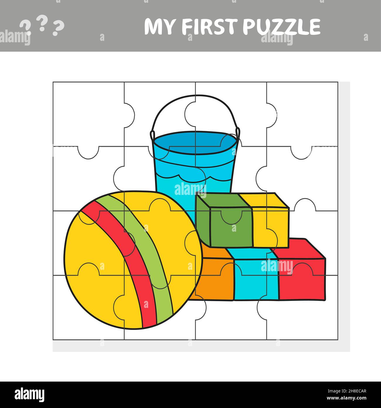 Kindergarten childish toys, vector. Jigsaw puzzle for kids. My first puzzle Stock Vector Image