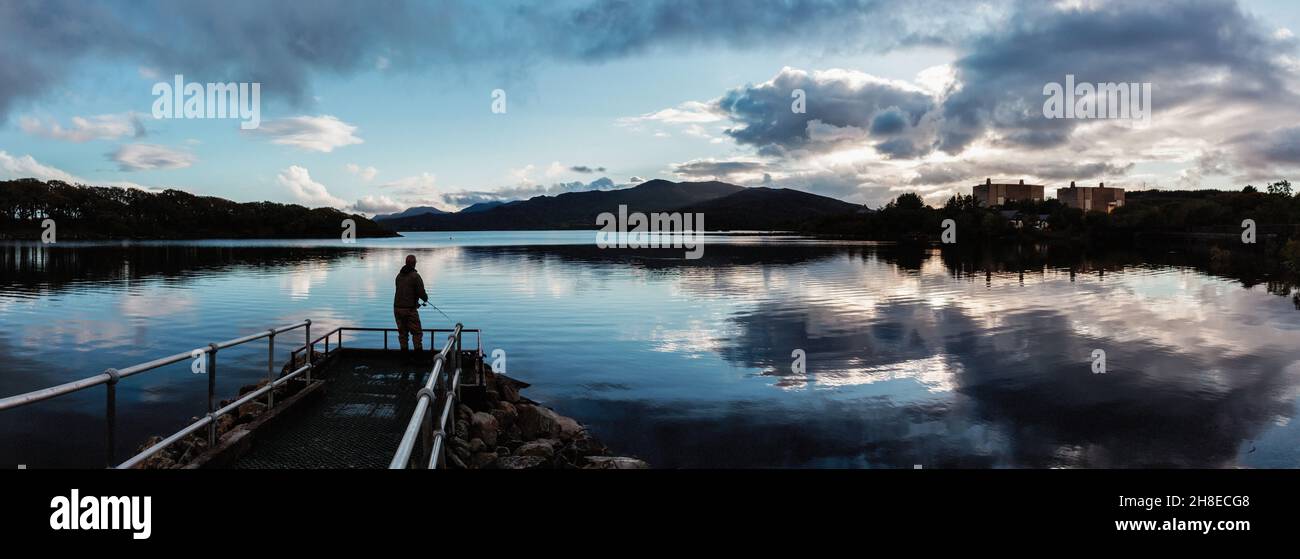 Fisherman Trawsfynydd Nuclear Power Station Lake Stock Photo