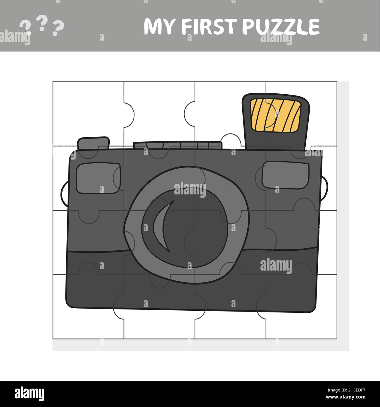 Camera with a lens. Education paper game for preshool children. Vector
