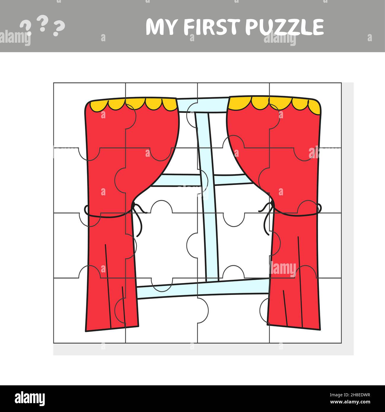 Vector illustration. Game for preschool kids. Jigsaw puzzle with window