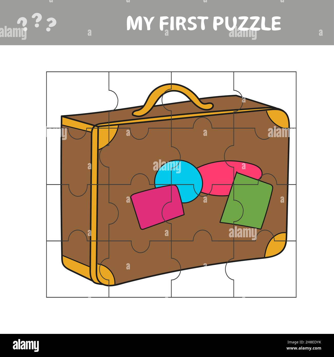 Travel suitcase Jigsaw puzzle game for kids, Worksheet. My first