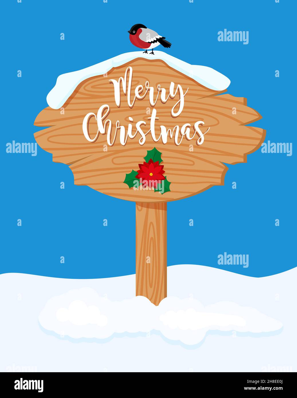 christmas wood board sign with snow winter EPS 10 Stock Vector Image ...