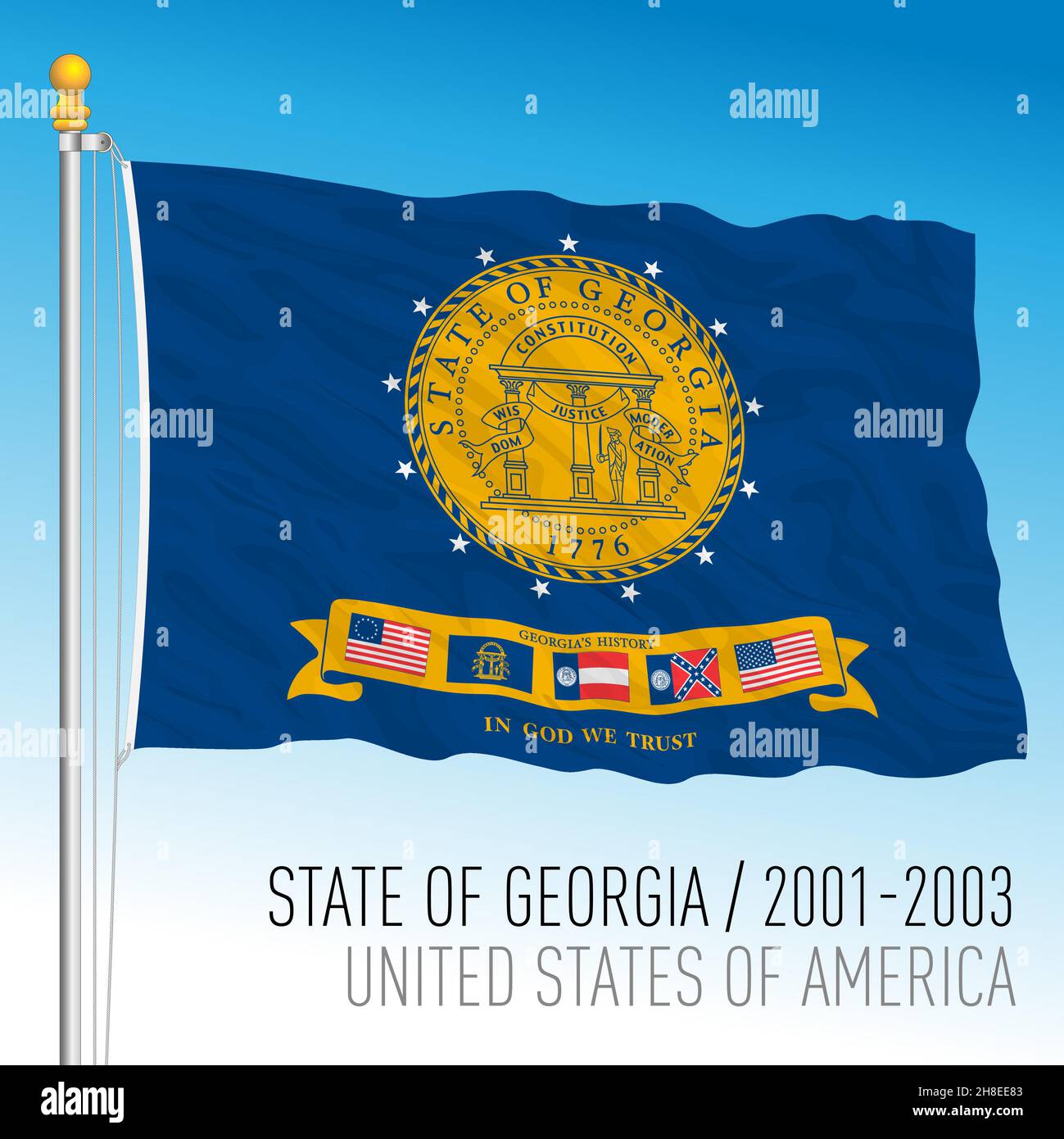 State of Georgia historical flag, 2001-2003, United States of America, vector illustration Stock Vector