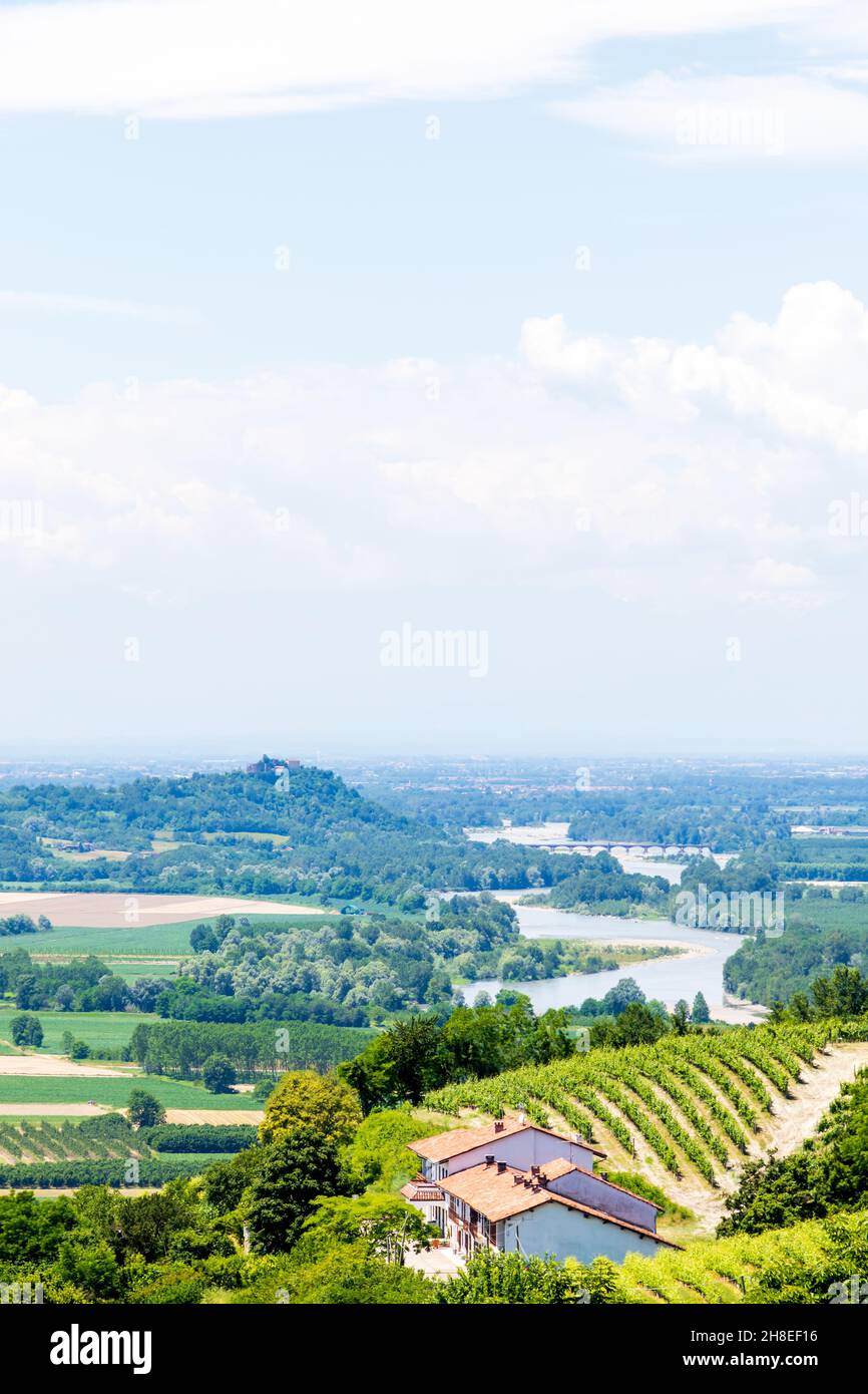 Gabiano Monferrato, Alessandria, Piedmont, Italy - June 10 2021: Landscape view in a sunny day. Langhe Vineyard Stock Photo