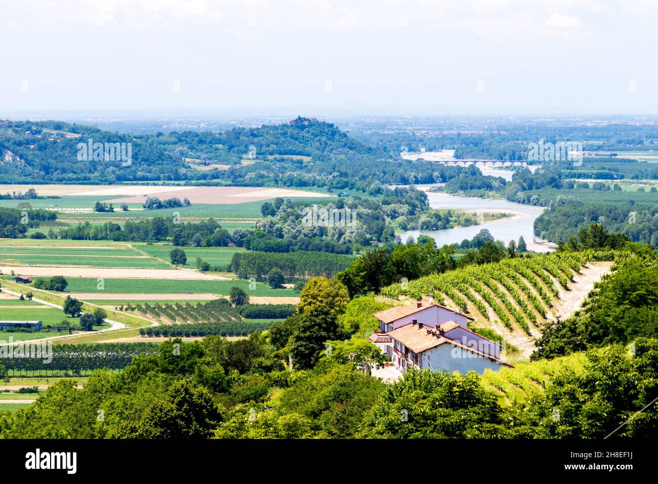 Gabiano Monferrato, Alessandria, Piedmont, Italy - June 10 2021: Landscape view in a sunny day. Langhe Vineyard Stock Photo