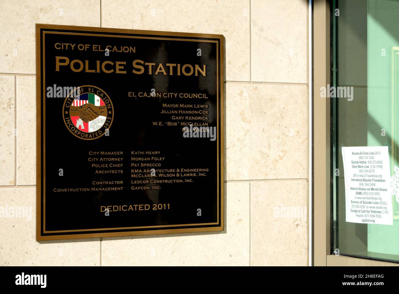 Dedication plaque outside the police department in El Cajon, California