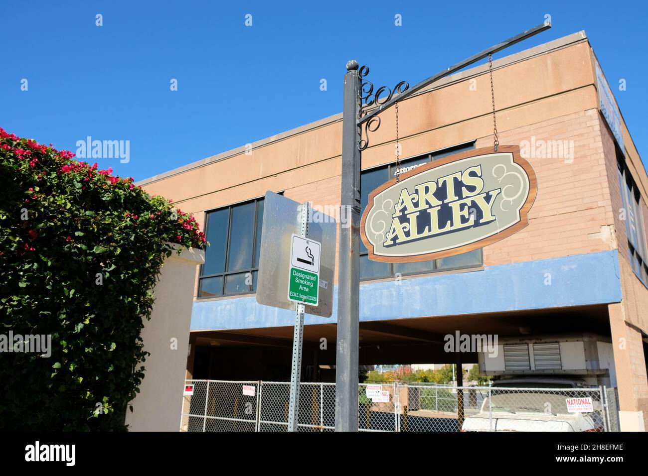 Sign at Arts Alley in downtown El Cajon, California; an alley with