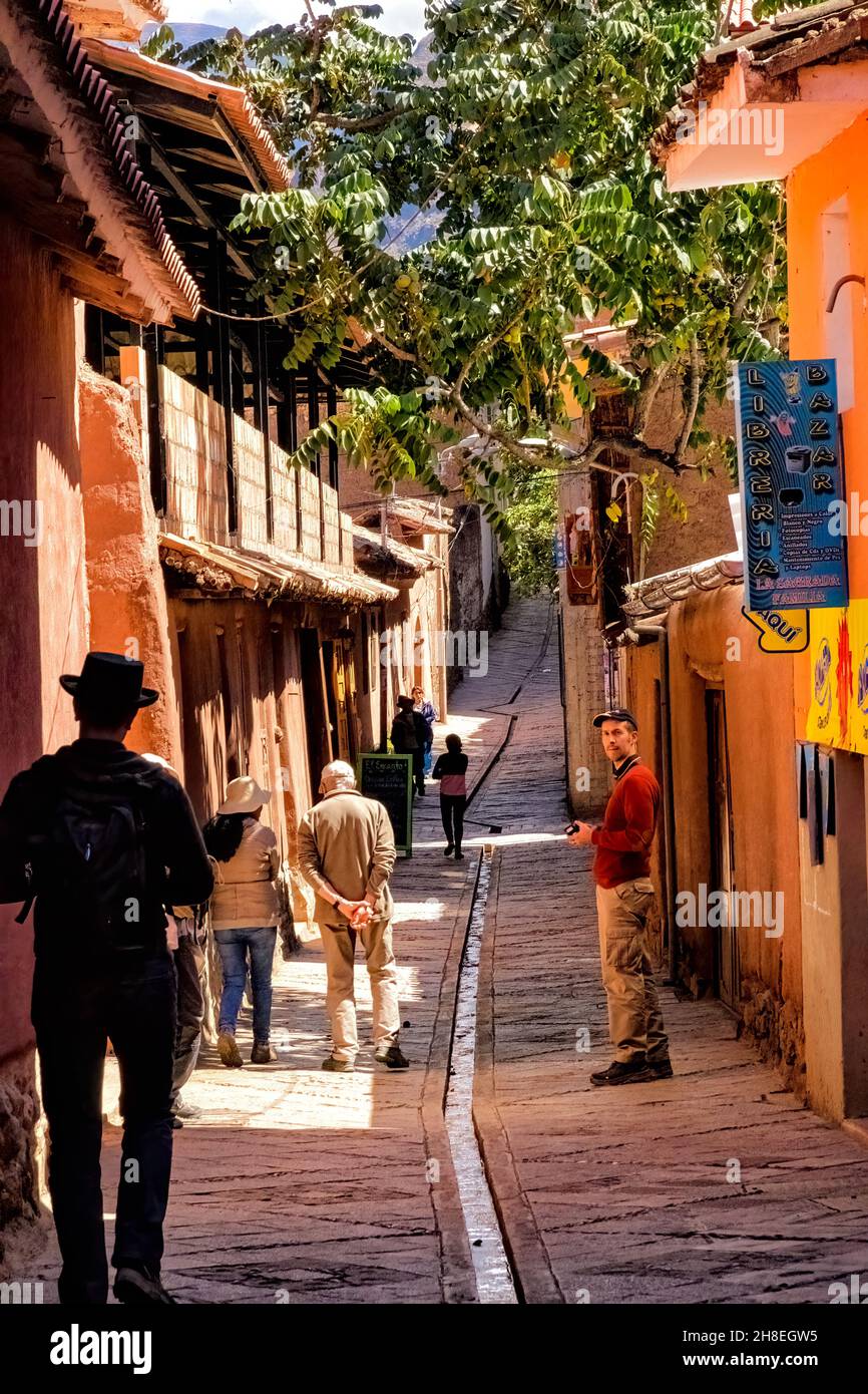 Narrow side street in Pisac Peru Stock Photo