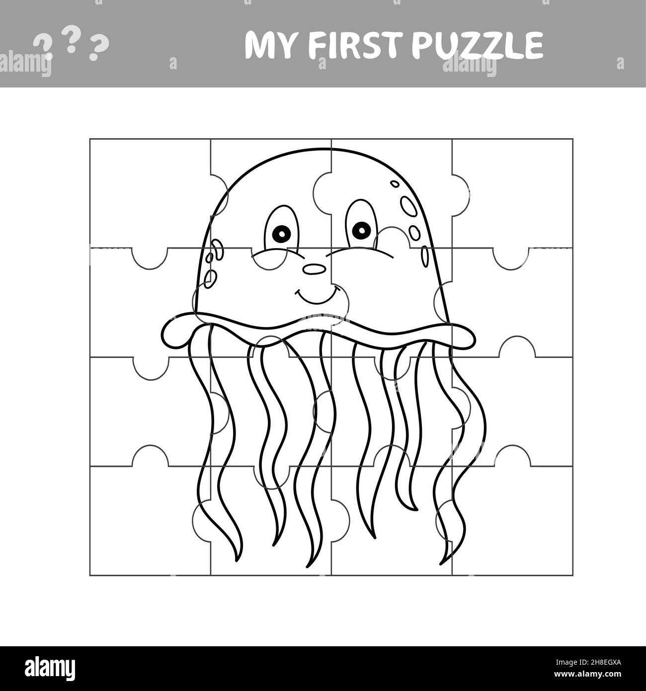 Jigsaw puzzle with jellyfish. Educational game for kids. My first