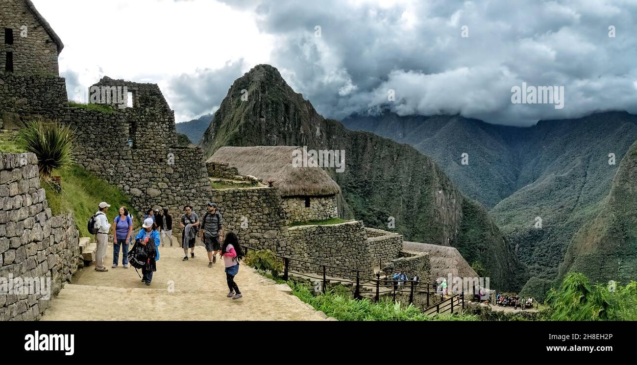 Main entrance area of Machu Picchu Stock Photo