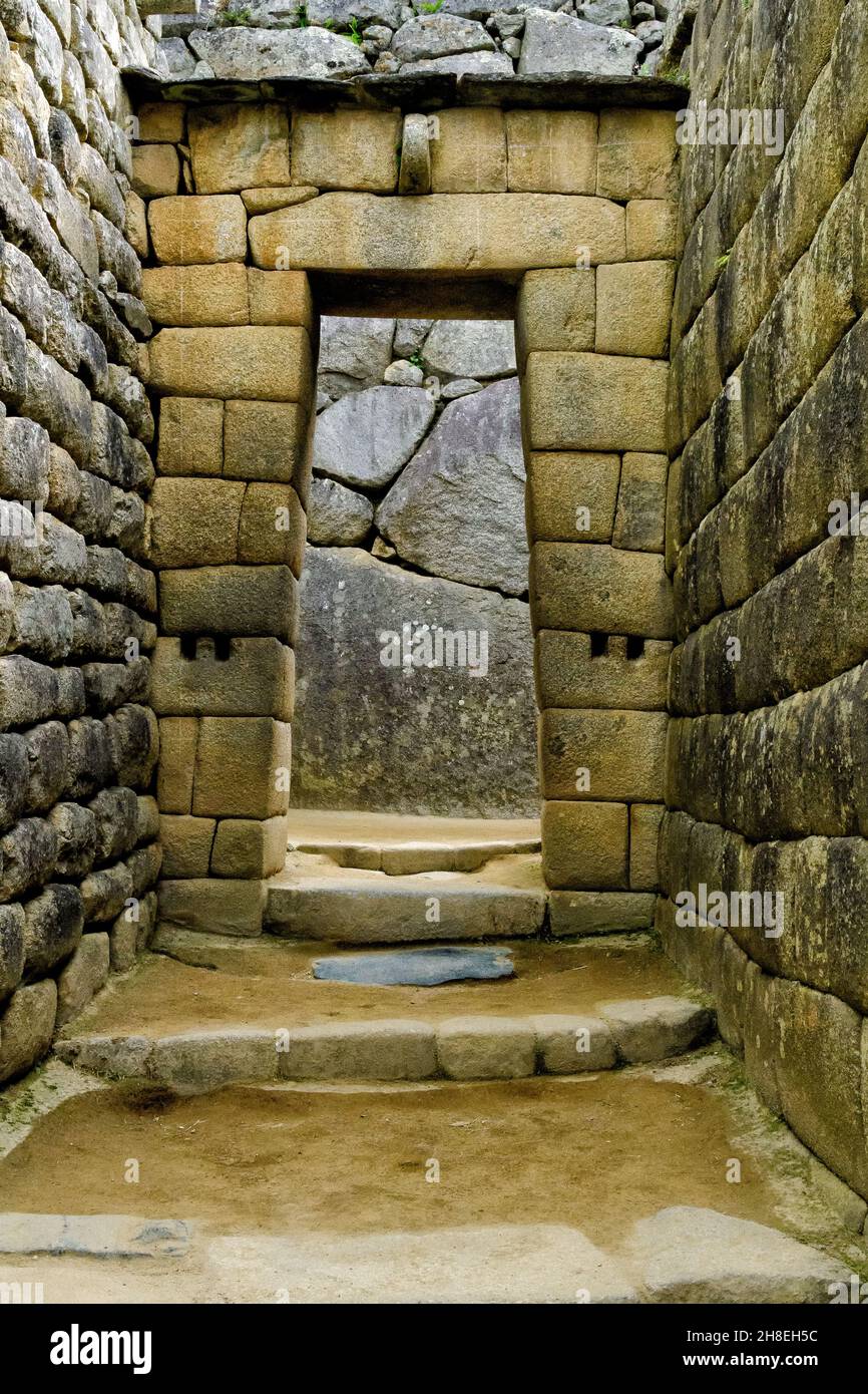 Detail of he Doorway in the Royal sector in Machu Picchu Stock Photo