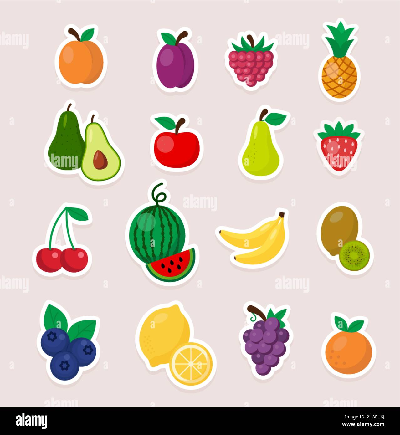 Set of cute vector stickers fruit icons. Flat style. EPS 10 Stock ...