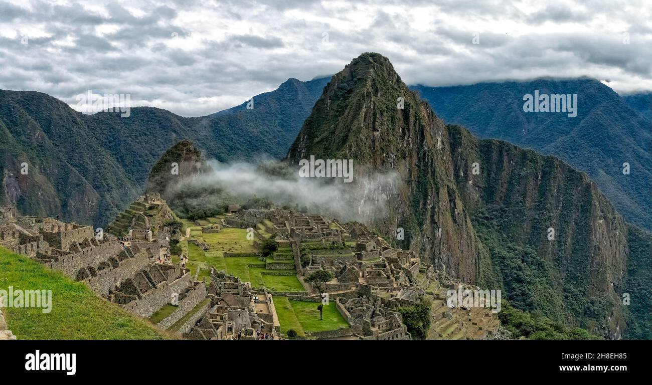 Panoramic view of Machu Picchu Stock Photo