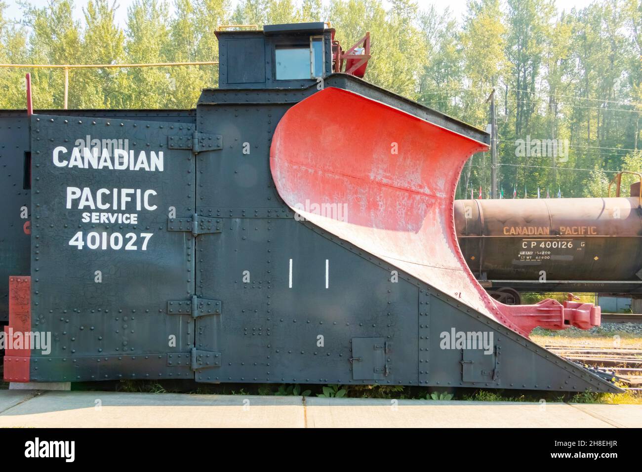 Canadian Canadian Pacific   snow clearing plow 401027 at Revelstoke railway museum Britsh Columbia Canada Stock Photo