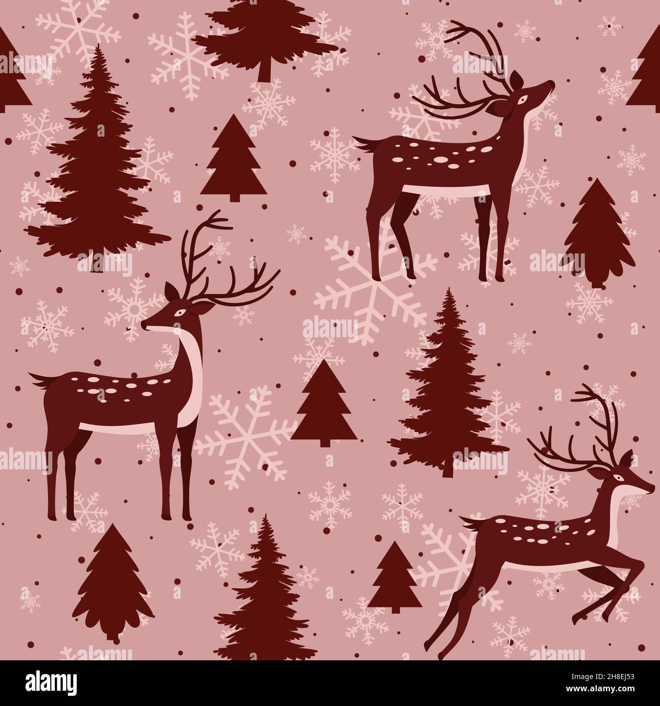 Christmas seamless texture with deer, fir trees and snowflakes for ...