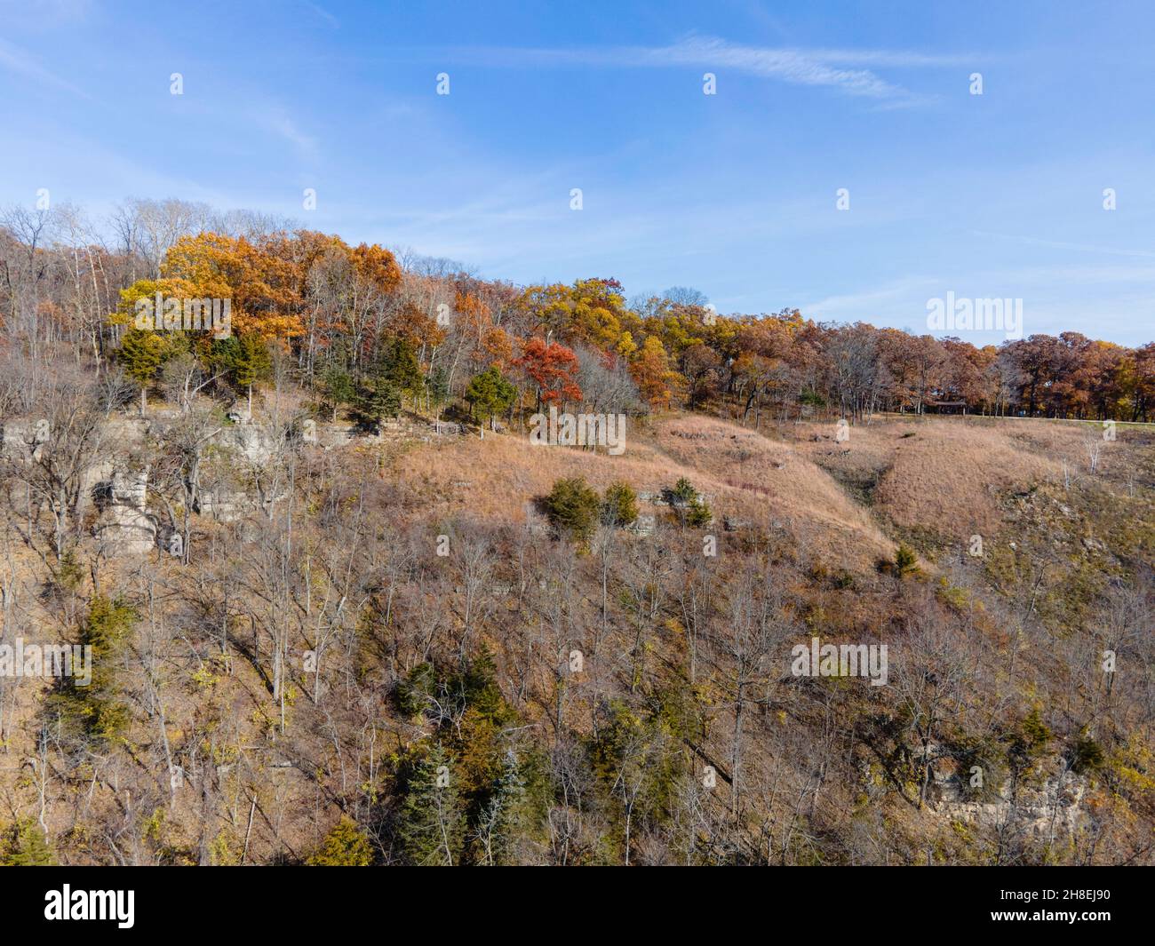 Aerial photograph of Nelson Dewey State Park on a beautiful autumn