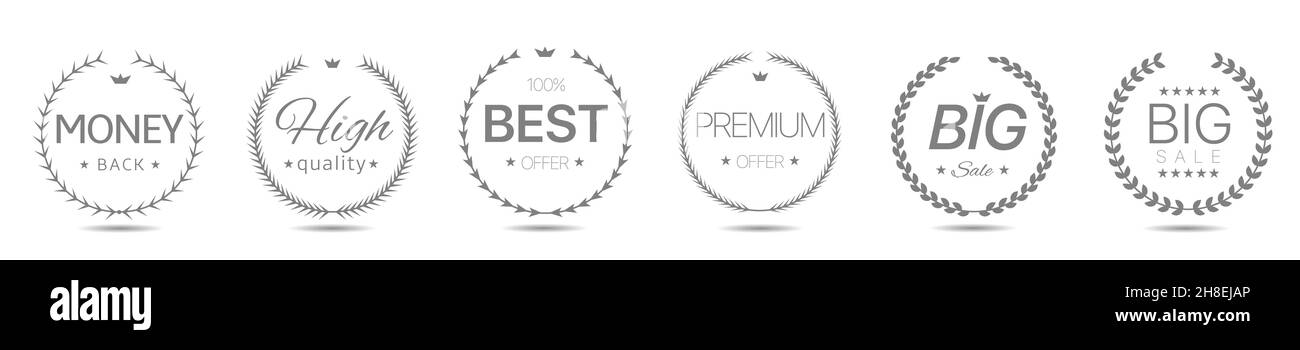 Money back grey laurel wreath label set Stock Vector Image & Art - Alamy