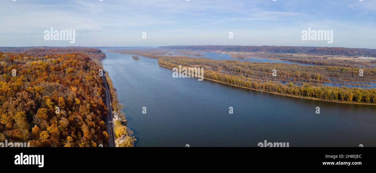 Aerial photograph of the Upper Mississippi River Valley on a beautiful