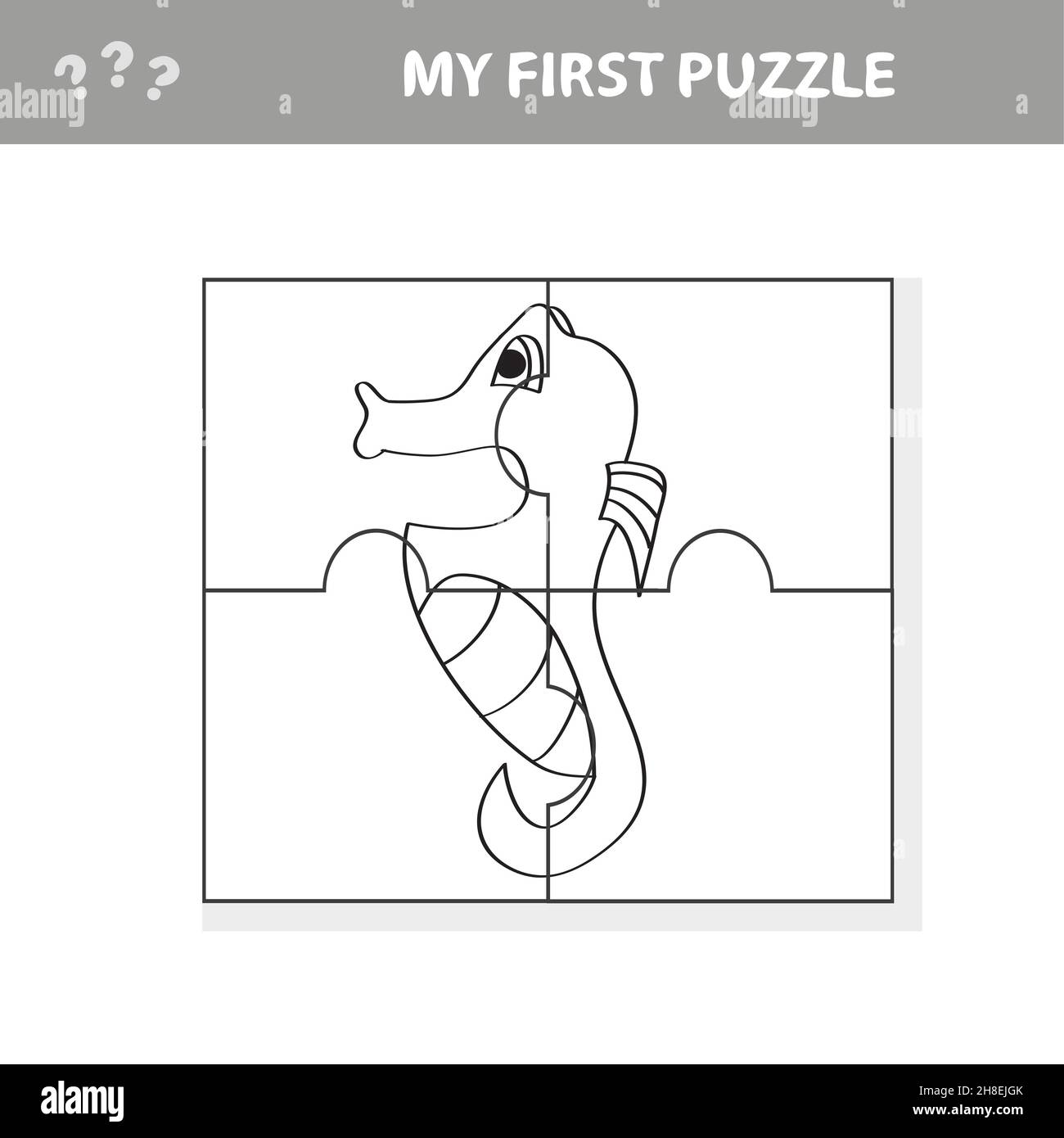Sea horse - kids jigsaw puzzle game, vector illustration. My first puzzle  and coloring page Stock Vector Image & Art - Alamy