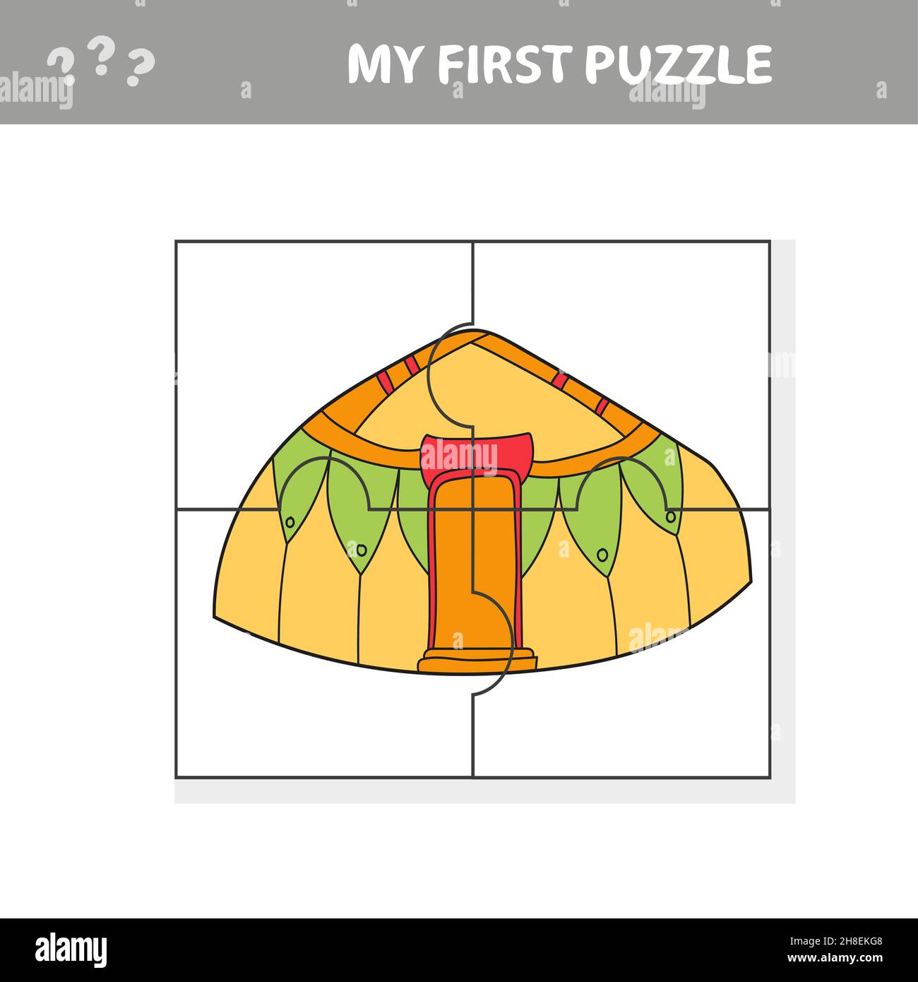 Jigsaw puzzle - Vector Yurt. Game for preschool kids. My first puzzle Stock Vector