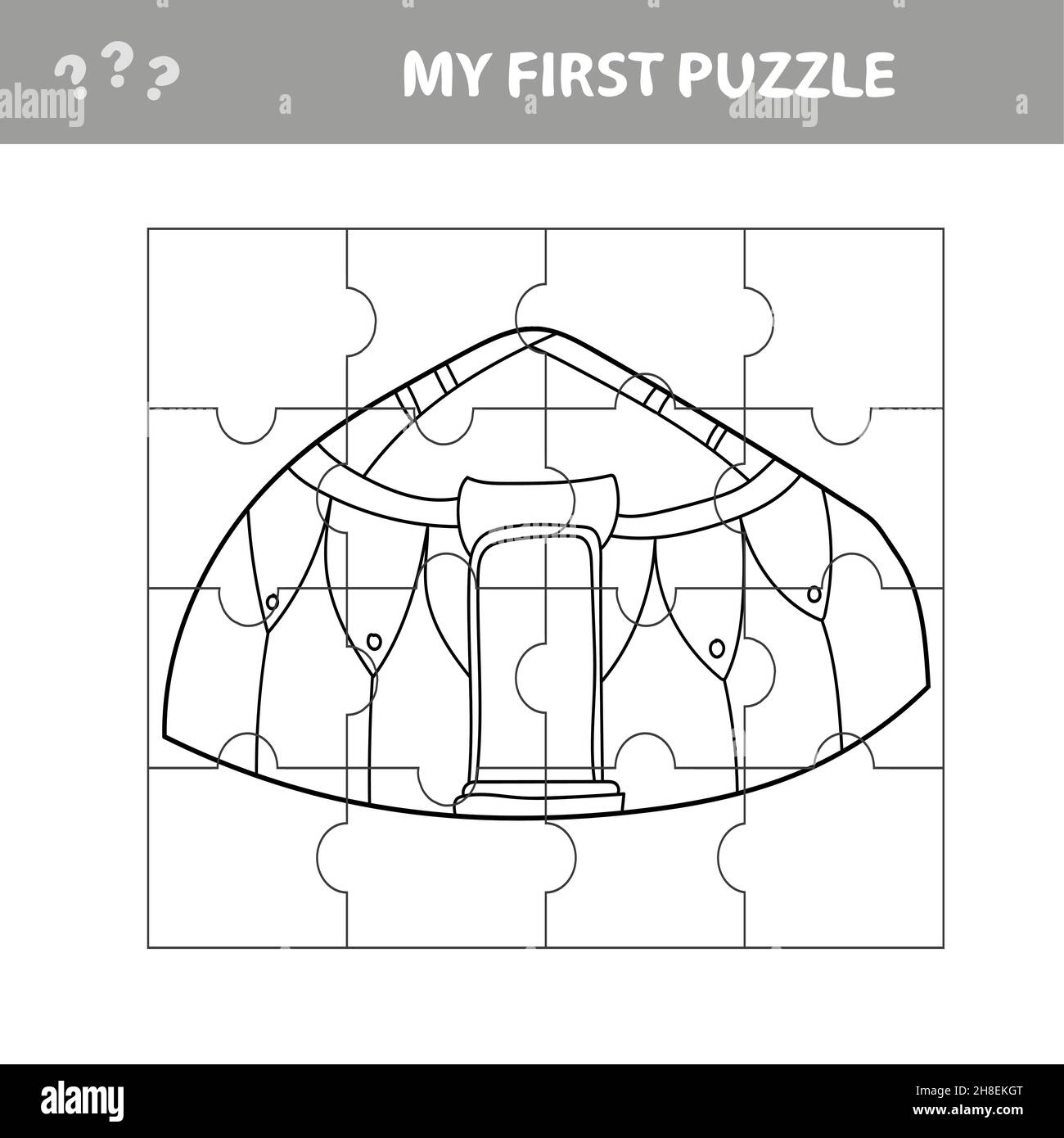 Jigsaw puzzle - Vector Yurt. Game for preschool kids. My first puzzle and coloring book Stock Vector