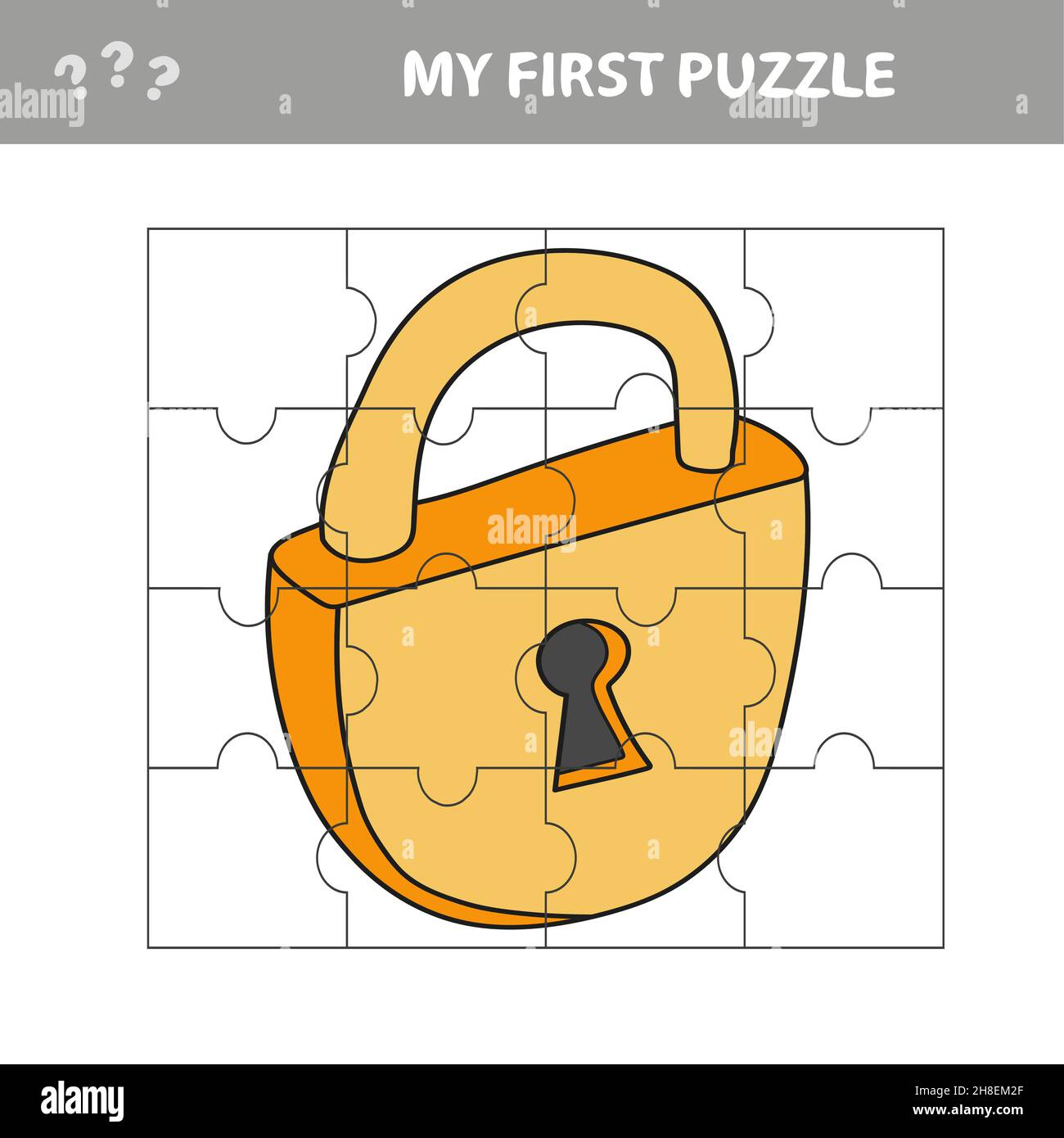Lock. Education paper game for preshool children. Vector illustration. Jigsaw puzzle. My first puzzle Stock Vector