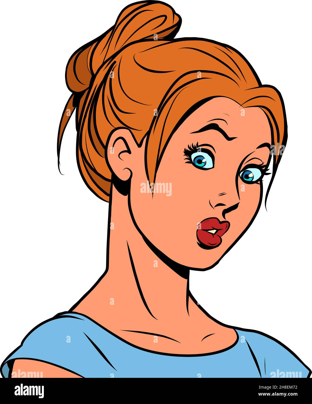 Surprised redhead young woman. Human emotions. Unexpected news, misunderstanding Stock Vector