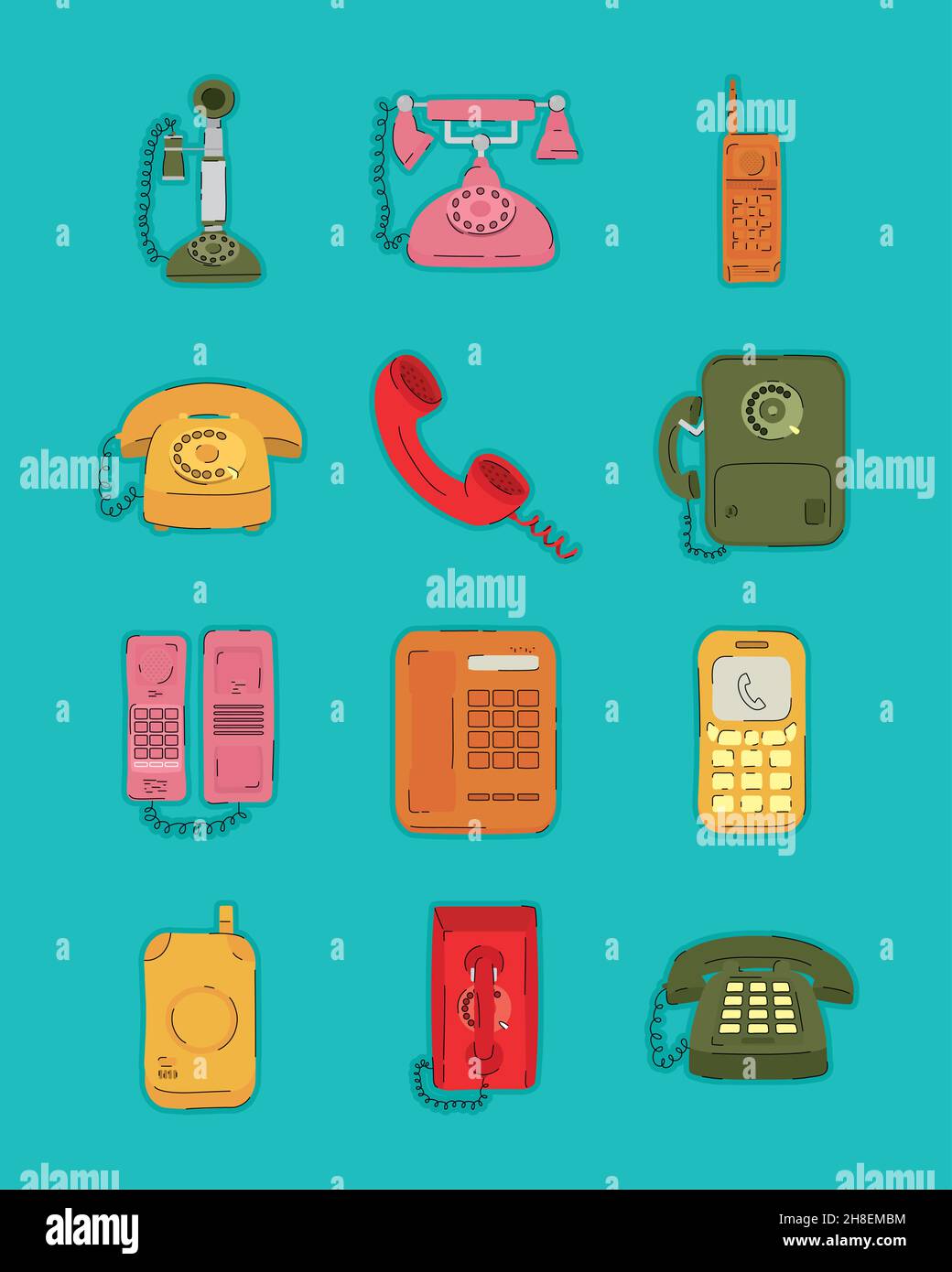 vintage telephones and cellphones set Stock Vector Image & Art - Alamy