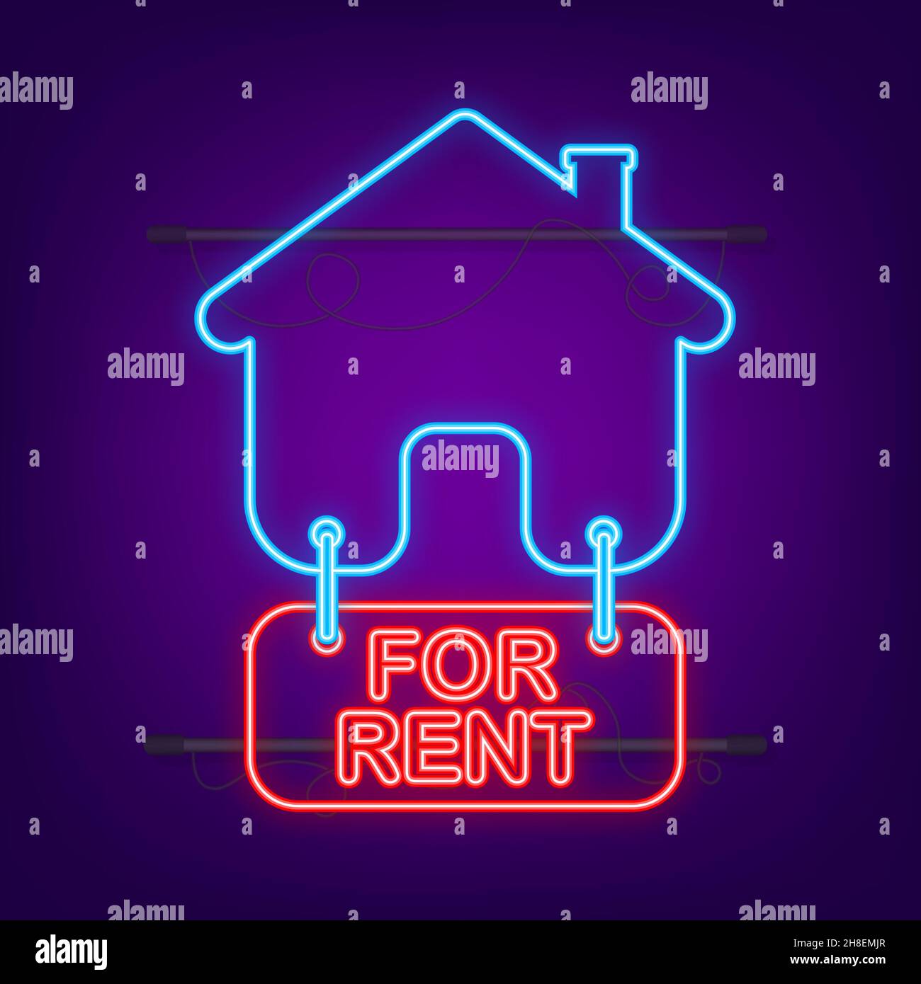For rent red neon sign on blue background. House, property, rent ...