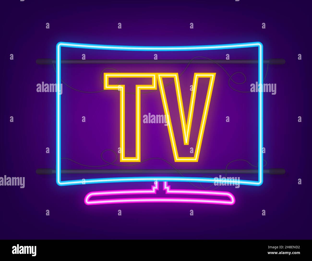 Neon backlight tv. LCD TV. Television sign. Smart device. Vector stock