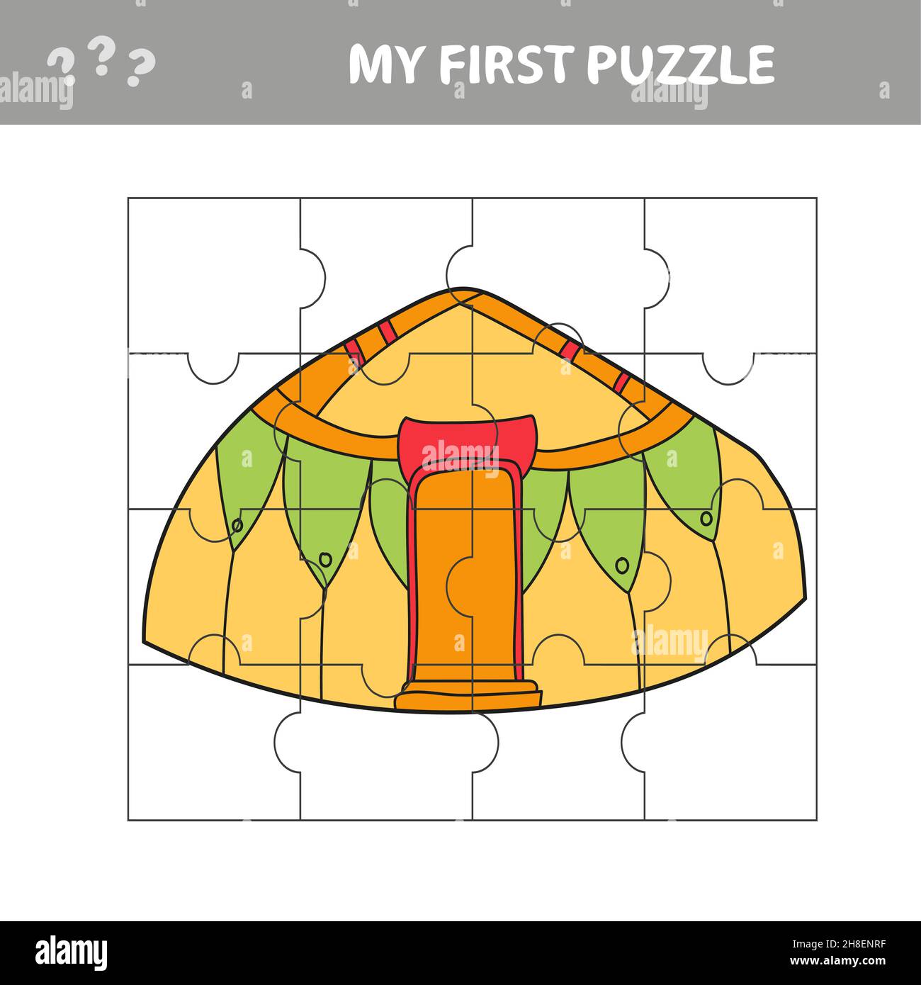Jigsaw puzzle Vector Yurt. Game for preschool kids. My first puzzle