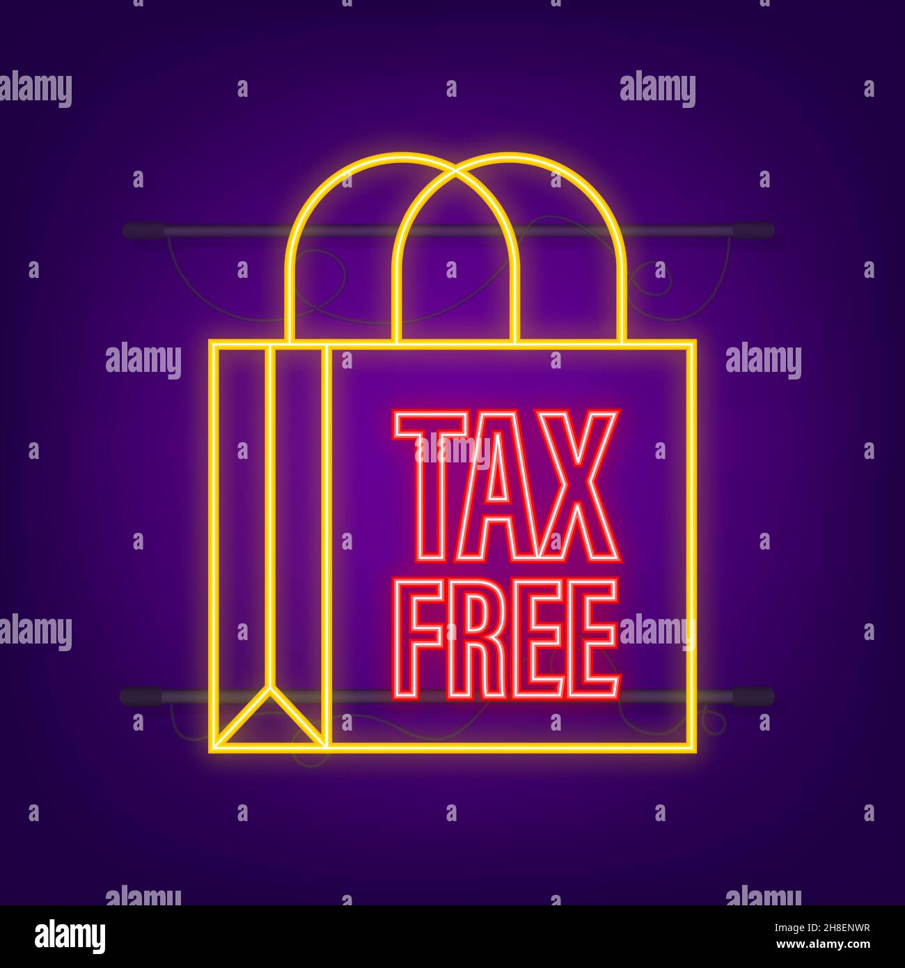 Modern red tax free sign. Neon icon. Vector stock illustration Stock