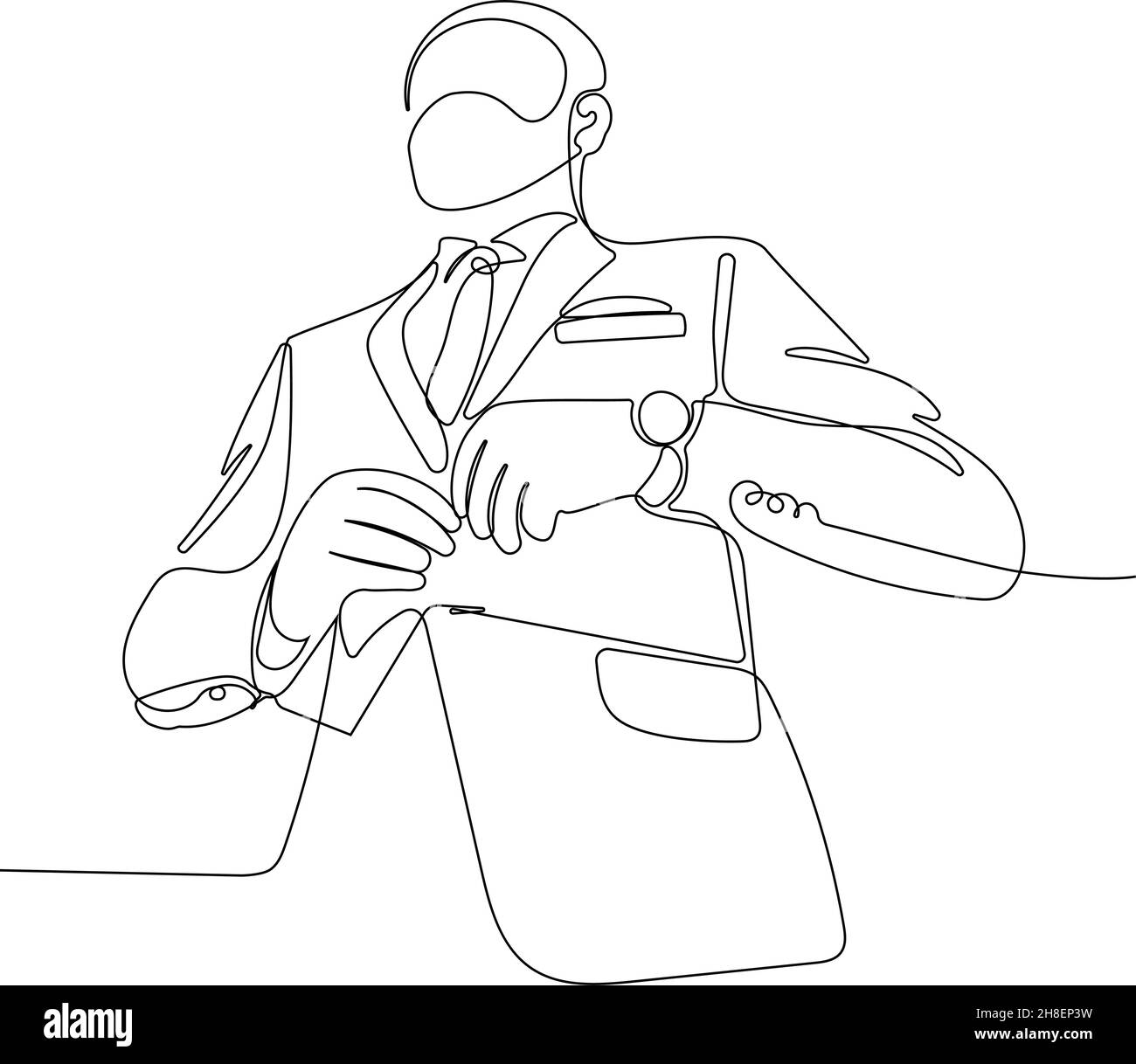 Old businessman in a suit. Minimal outline concept Stock Vector