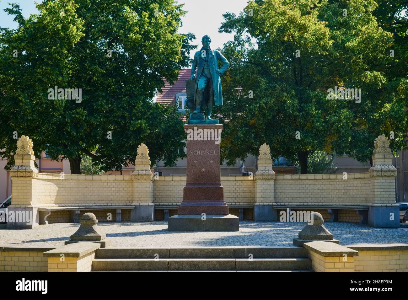Schinkel-Memorial at Kirchplatz, Neuruppin, Brandenburg, Germany Stock Photo